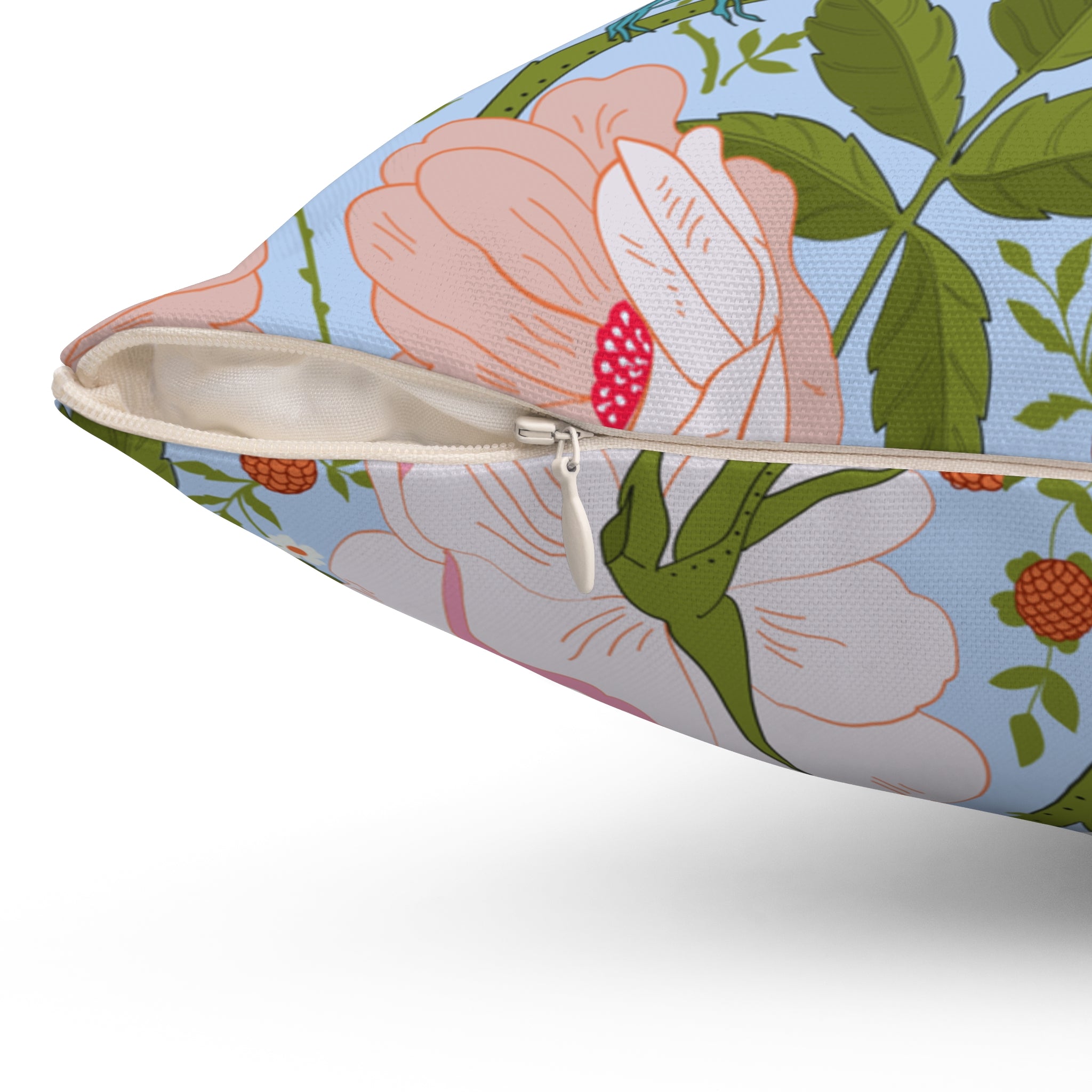 Spun Polyester Square Floral Pillow