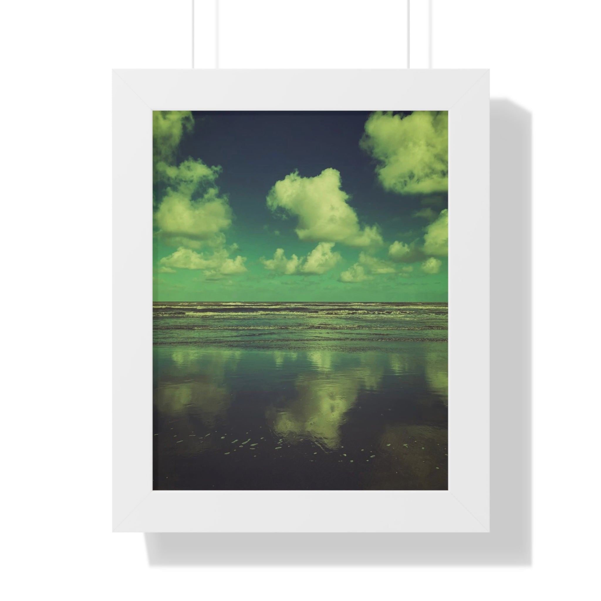 Framed 11" x 14" Green Beachscape Vertical Poster