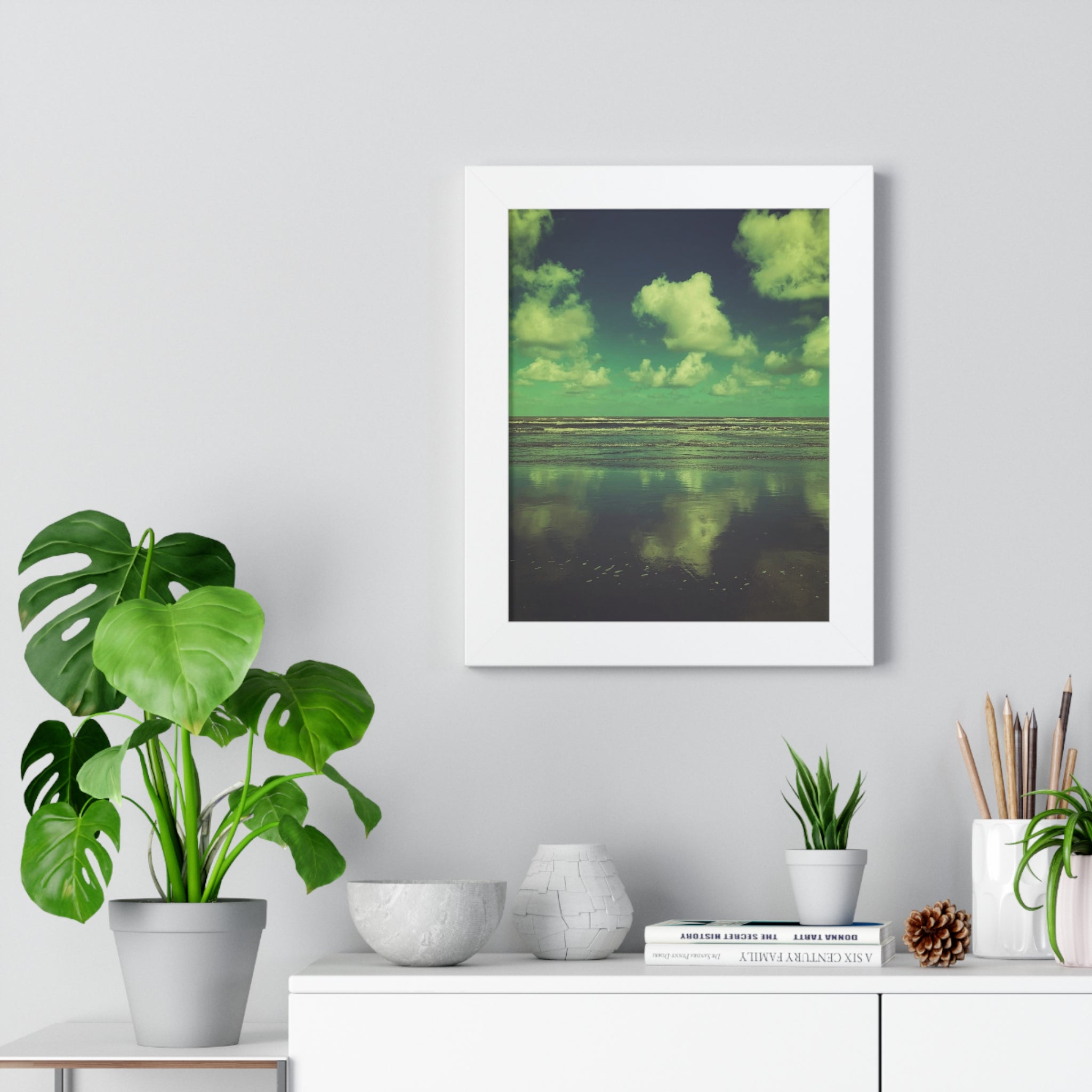 Framed 11" x 14" Green Beachscape Vertical Poster