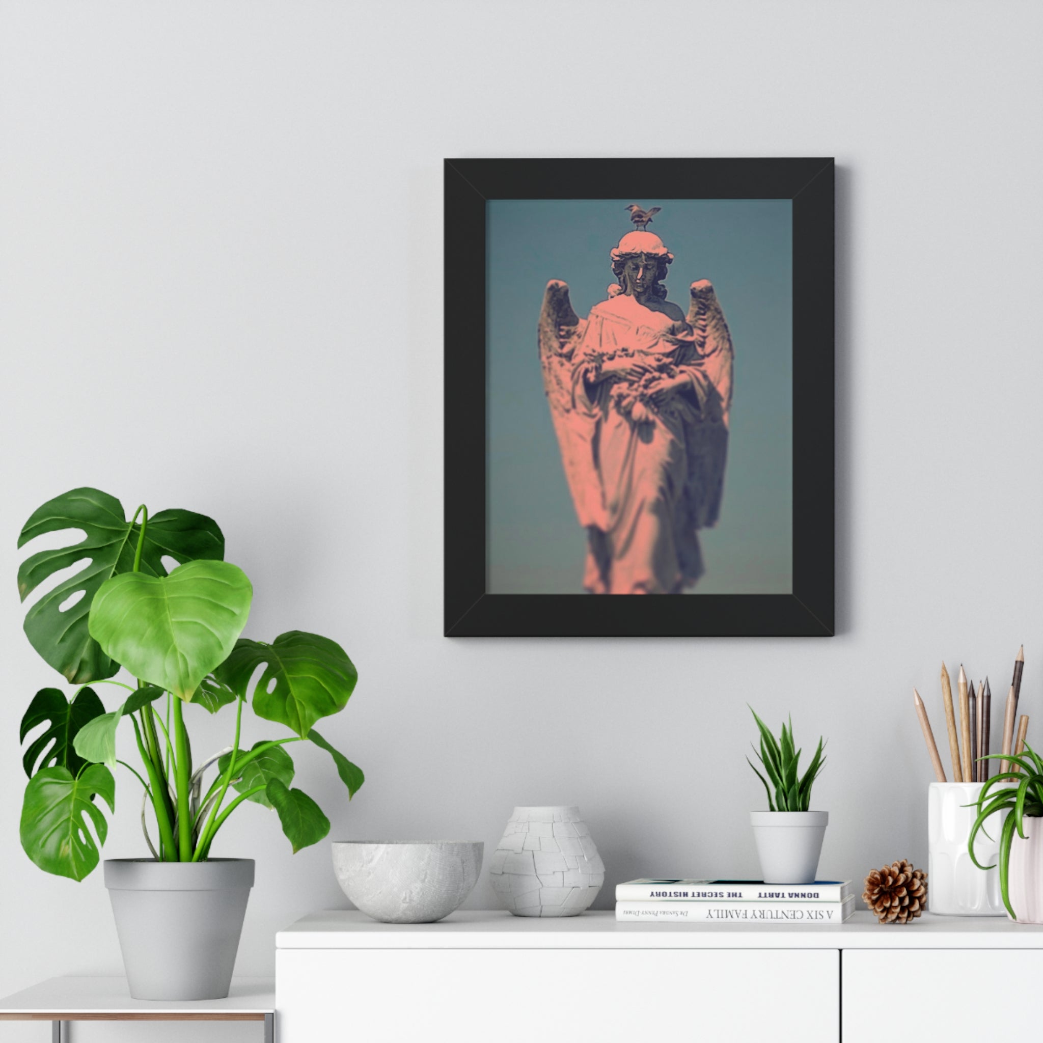 Framed Angel Statue Vertical Poster