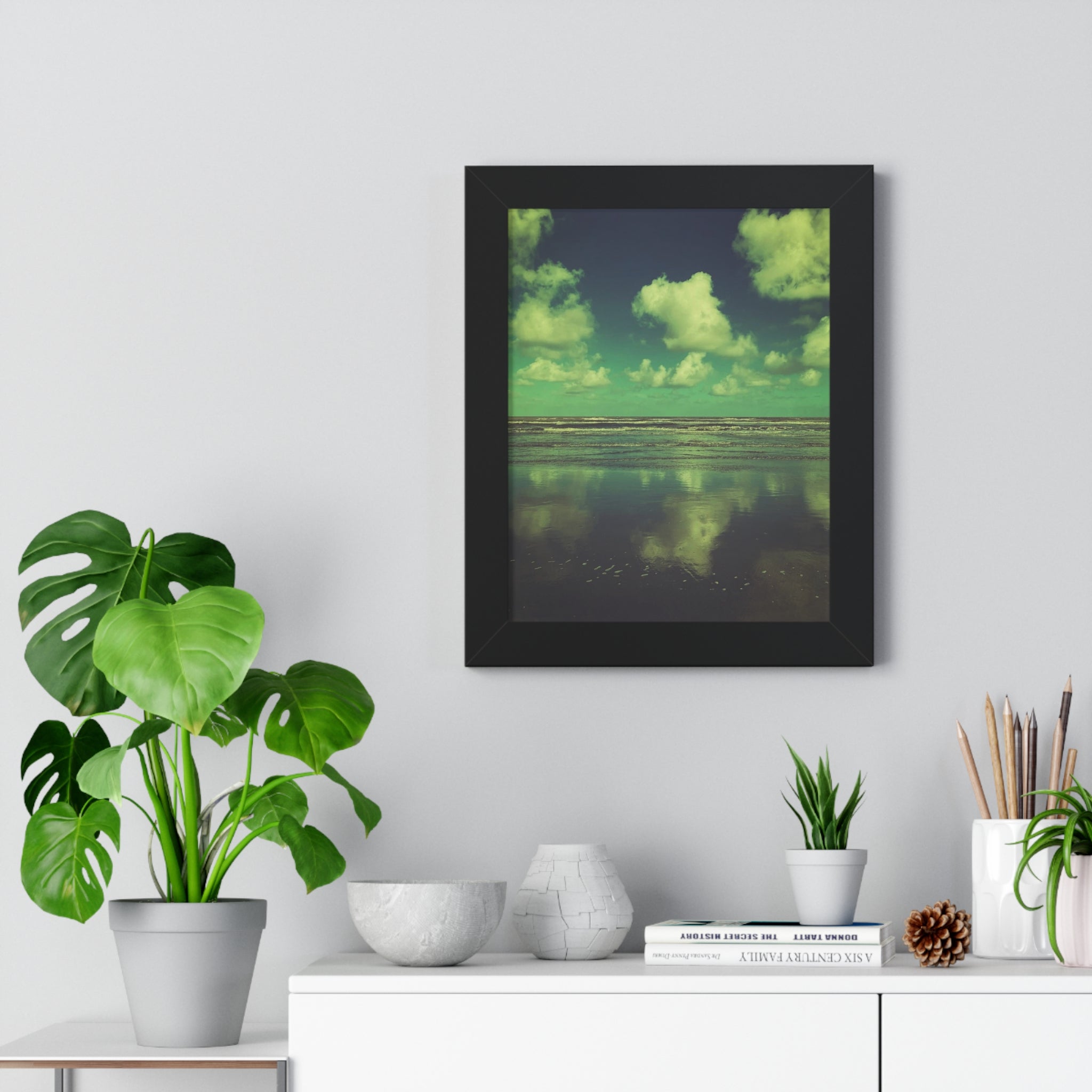 Framed 11" x 14" Green Beachscape Vertical Poster