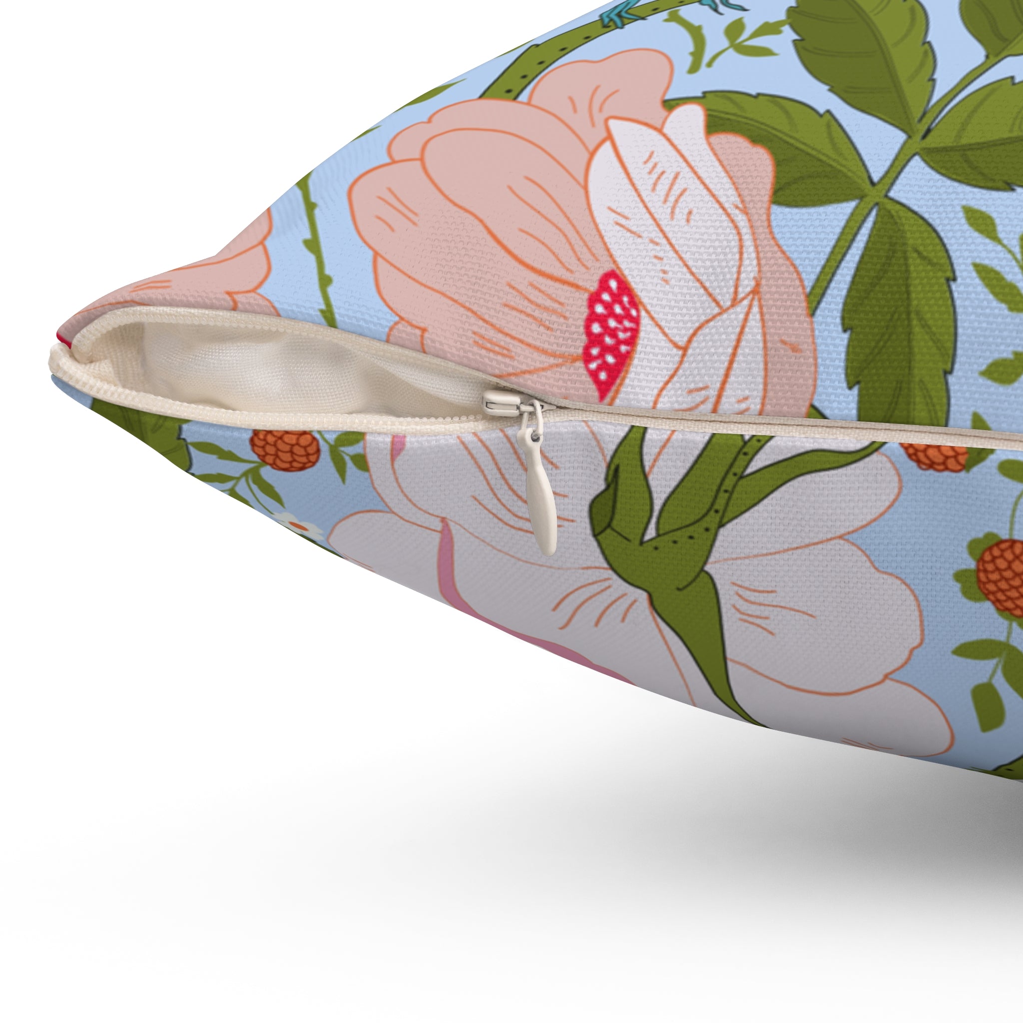 Spun Polyester Square Floral Pillow