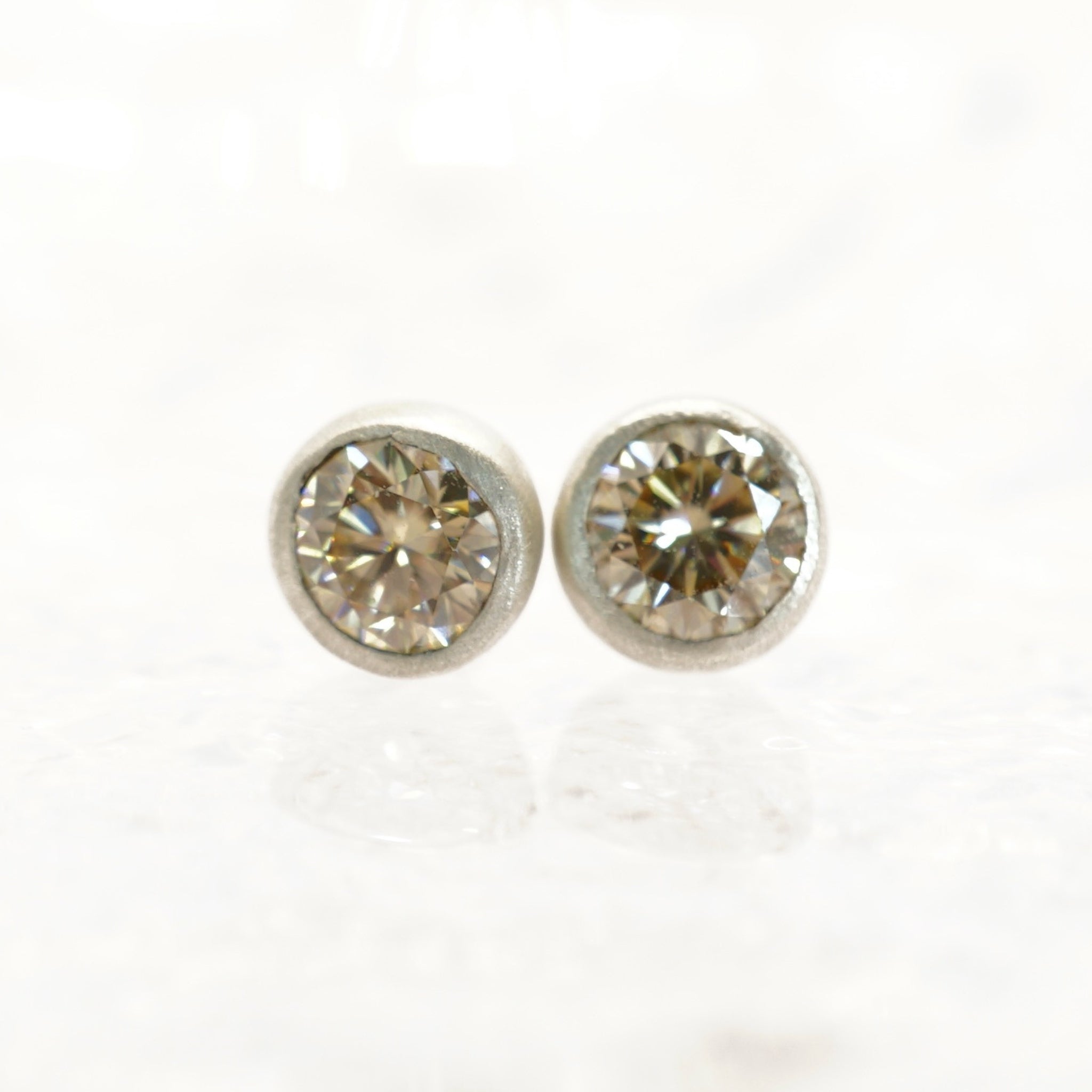 Champagne Moissanite  Studs in Silver