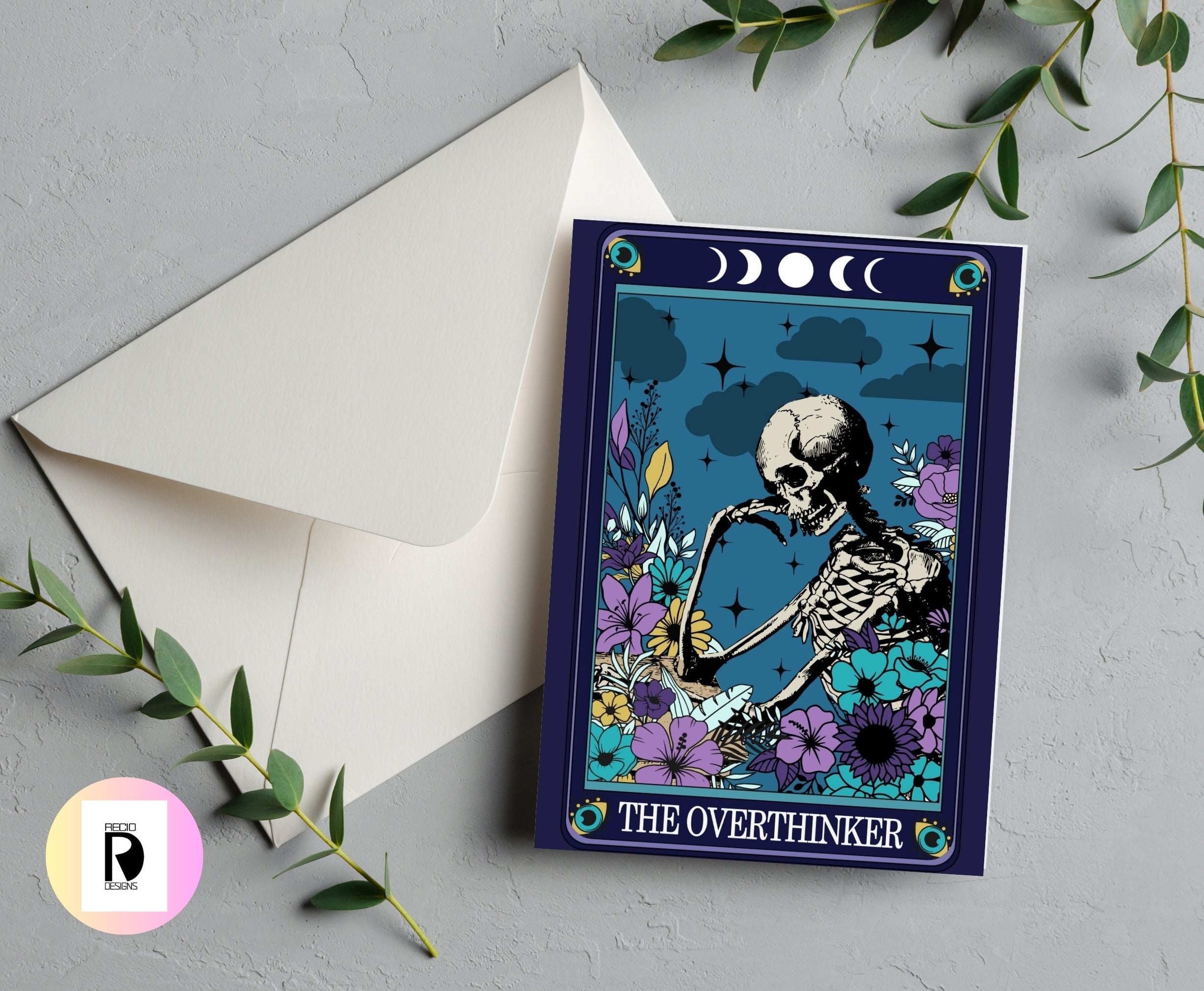 The  Overthinker Tarot Style Skeleton Greeting Card