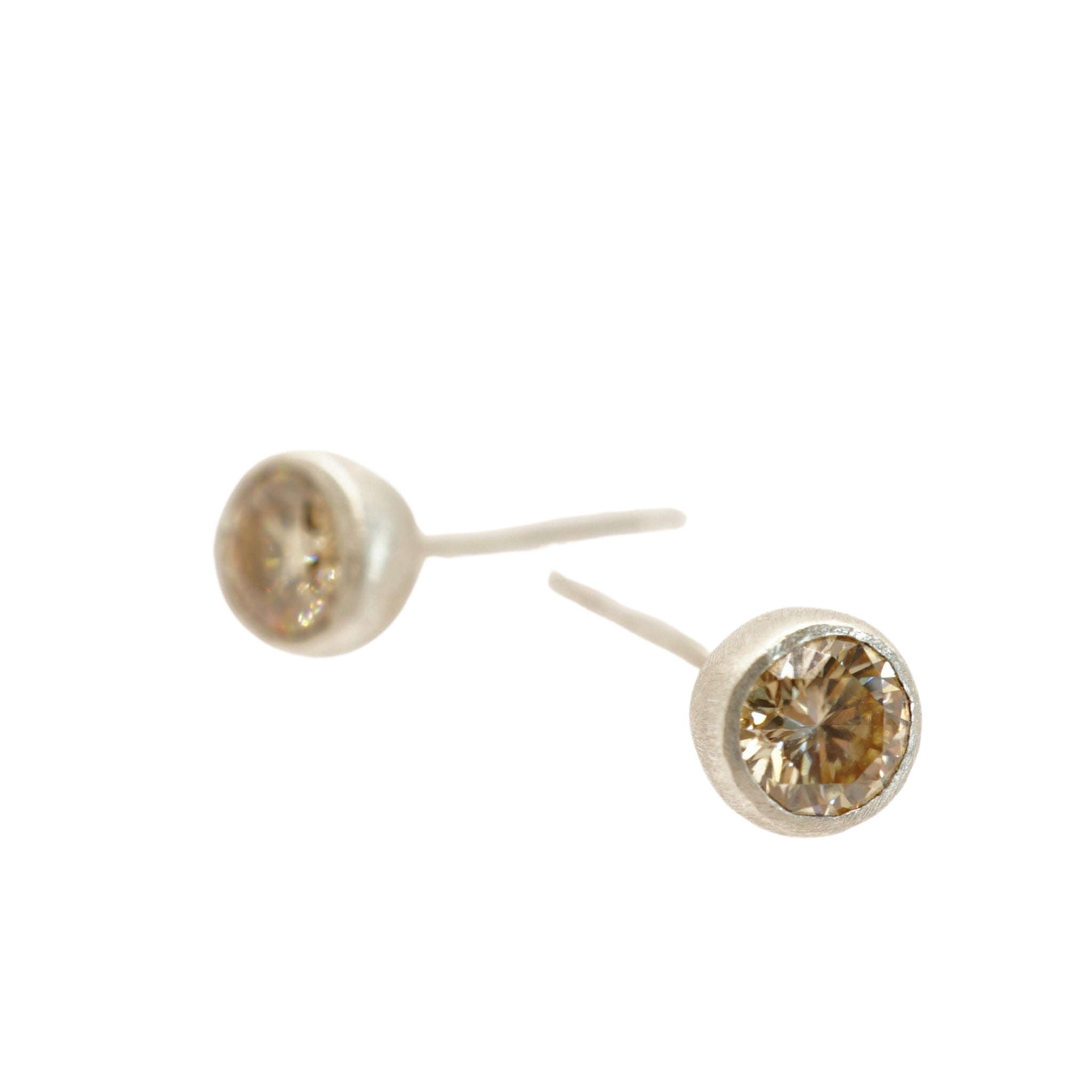 Champagne Moissanite  Studs in Silver