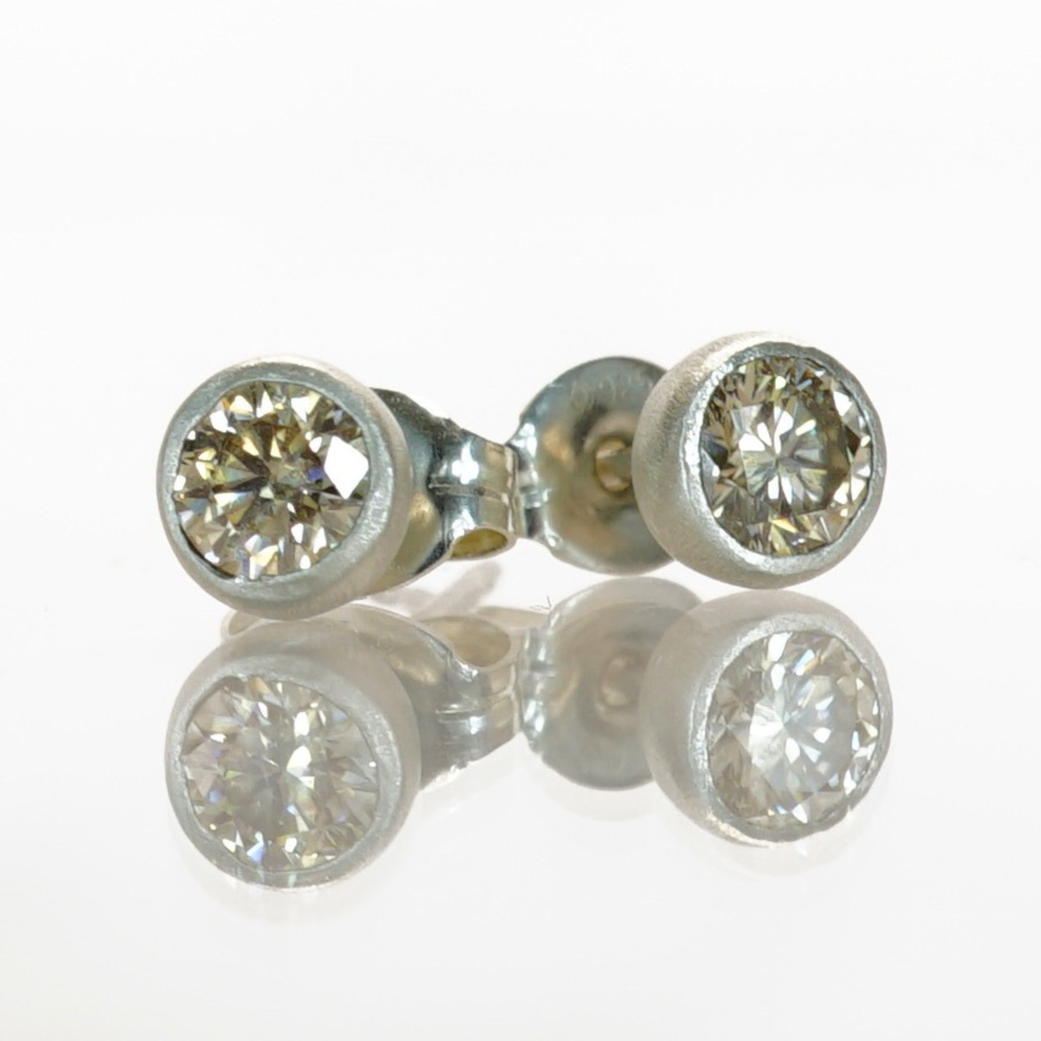 Champagne Moissanite Studs in Silver