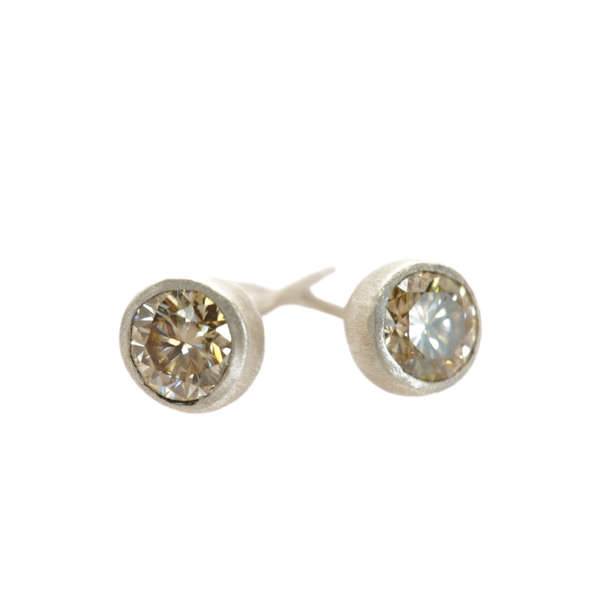 Champagne Moissanite  Studs in Silver