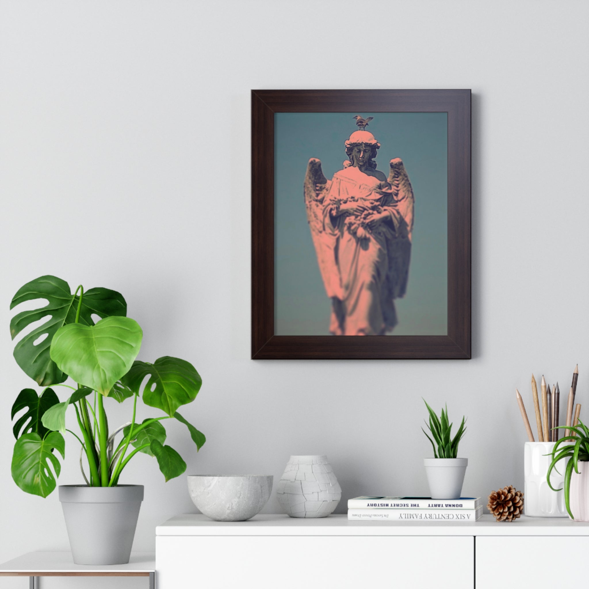 Framed Angel Statue Vertical Poster by Jo Bird