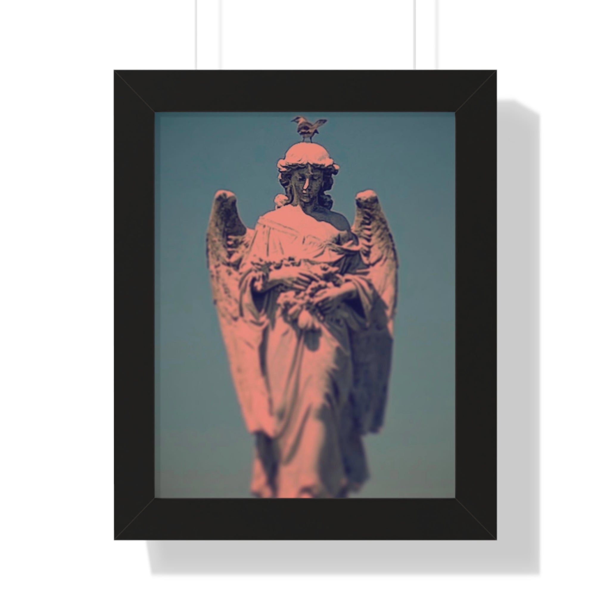 Framed Angel Statue Vertical Poster by Jo Bird