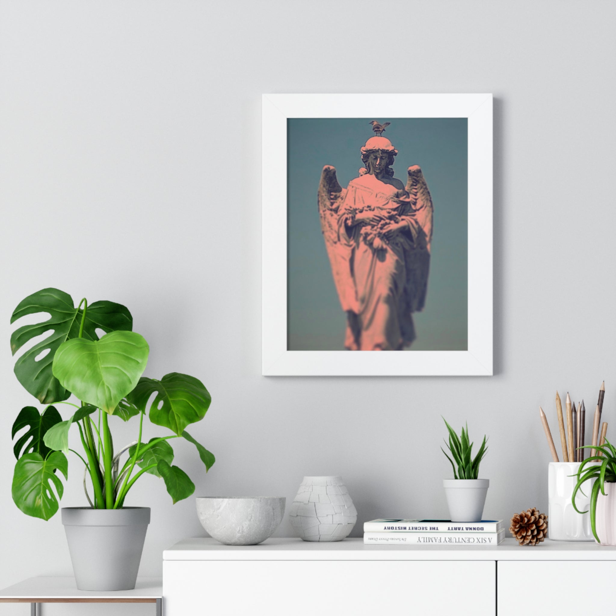 Framed Angel Statue Vertical Poster by Jo Bird