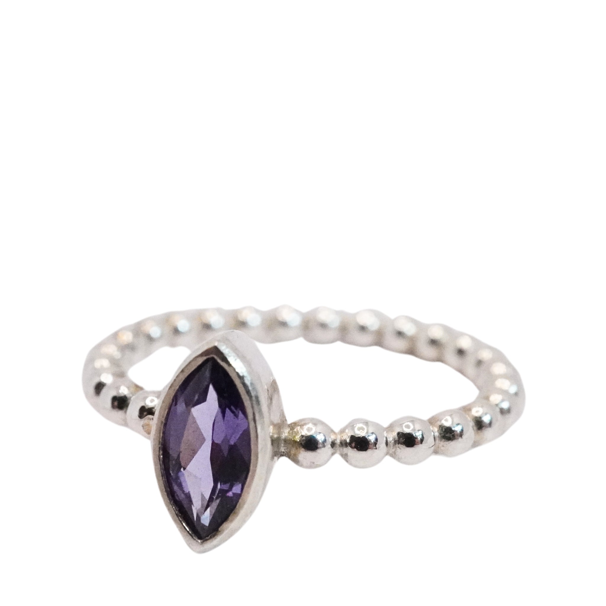 Handmade Silver Beaded Alexandrite Ring