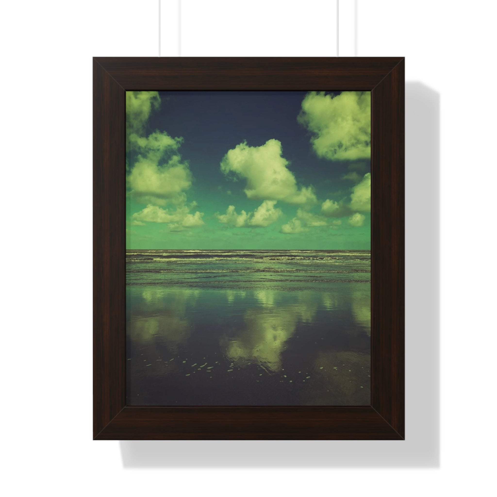 Framed 11" x 14"  Green Beachscape Vertical Poster by Jo Bird