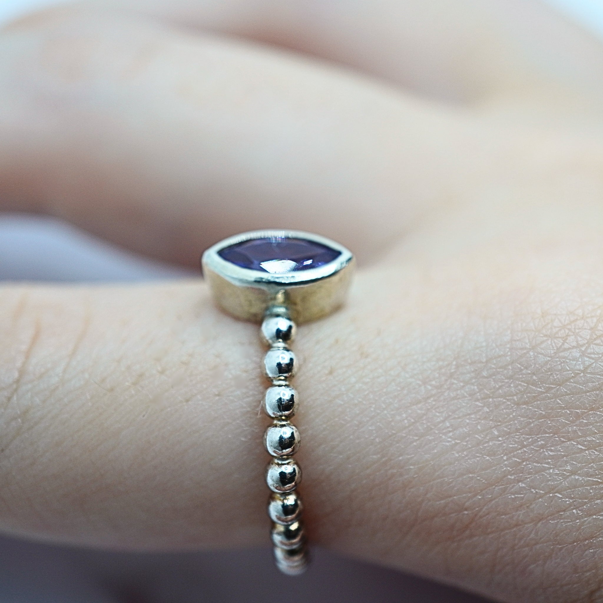 Handmade Silver Beaded Alexandrite Ring