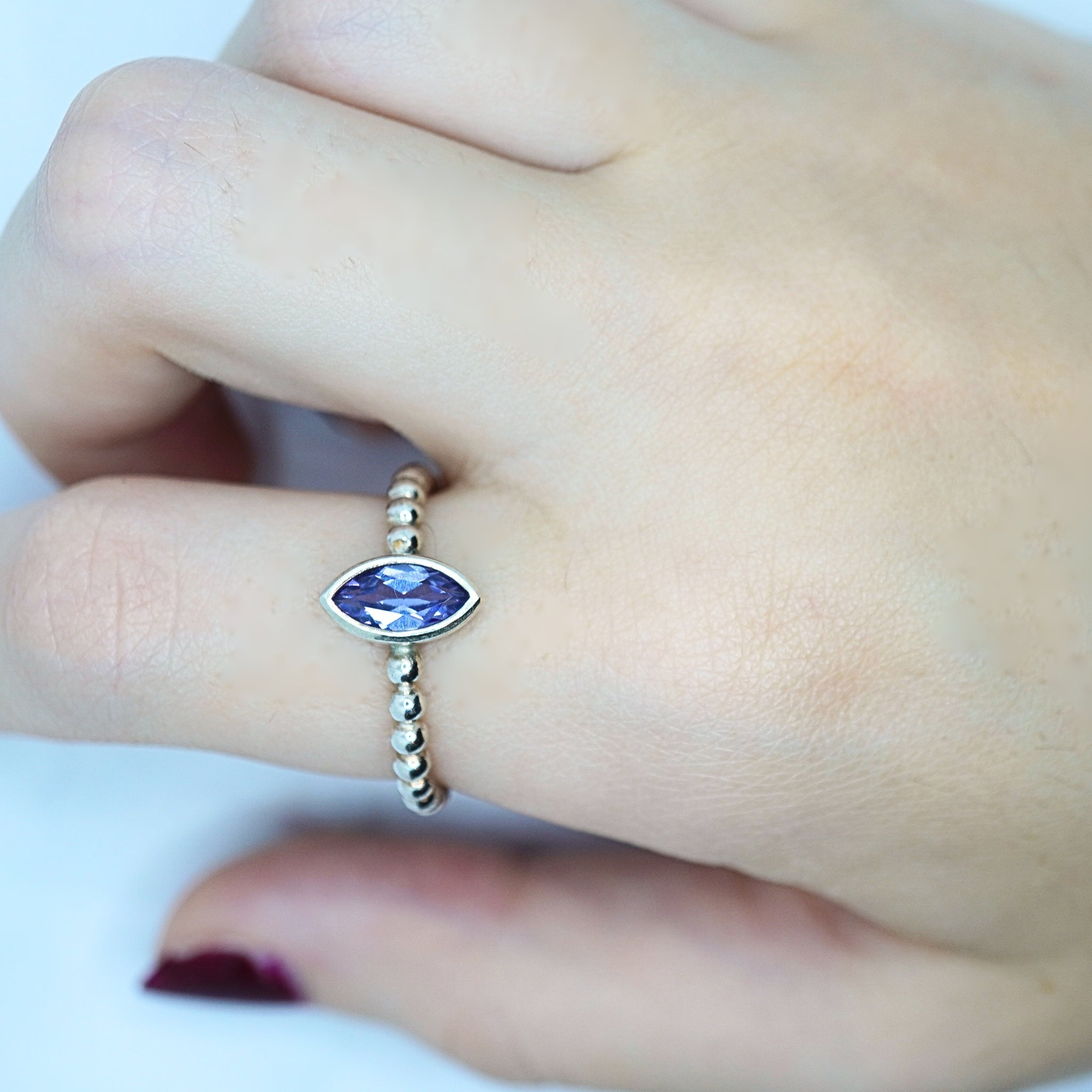 Handmade Silver Beaded Alexandrite Ring