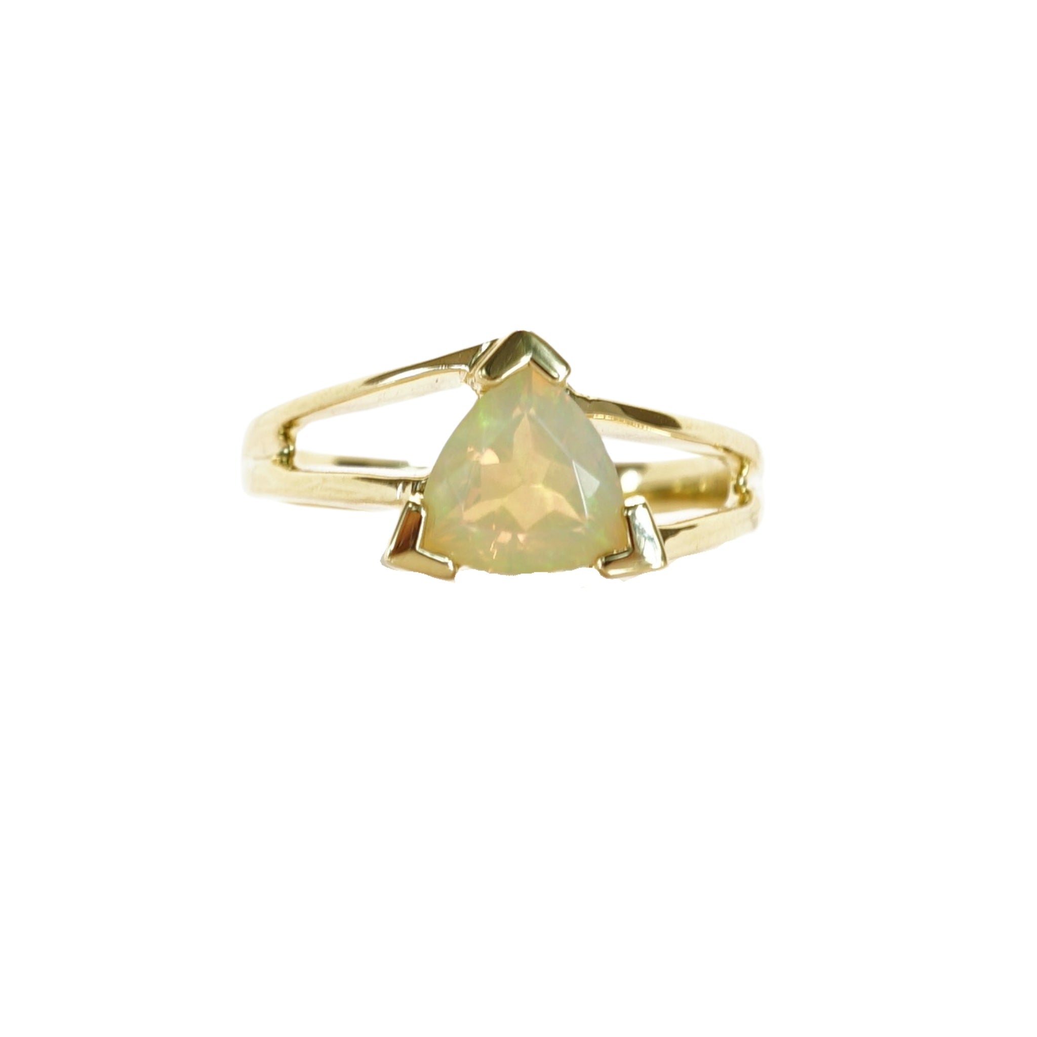 18ky gold opal trillion ring