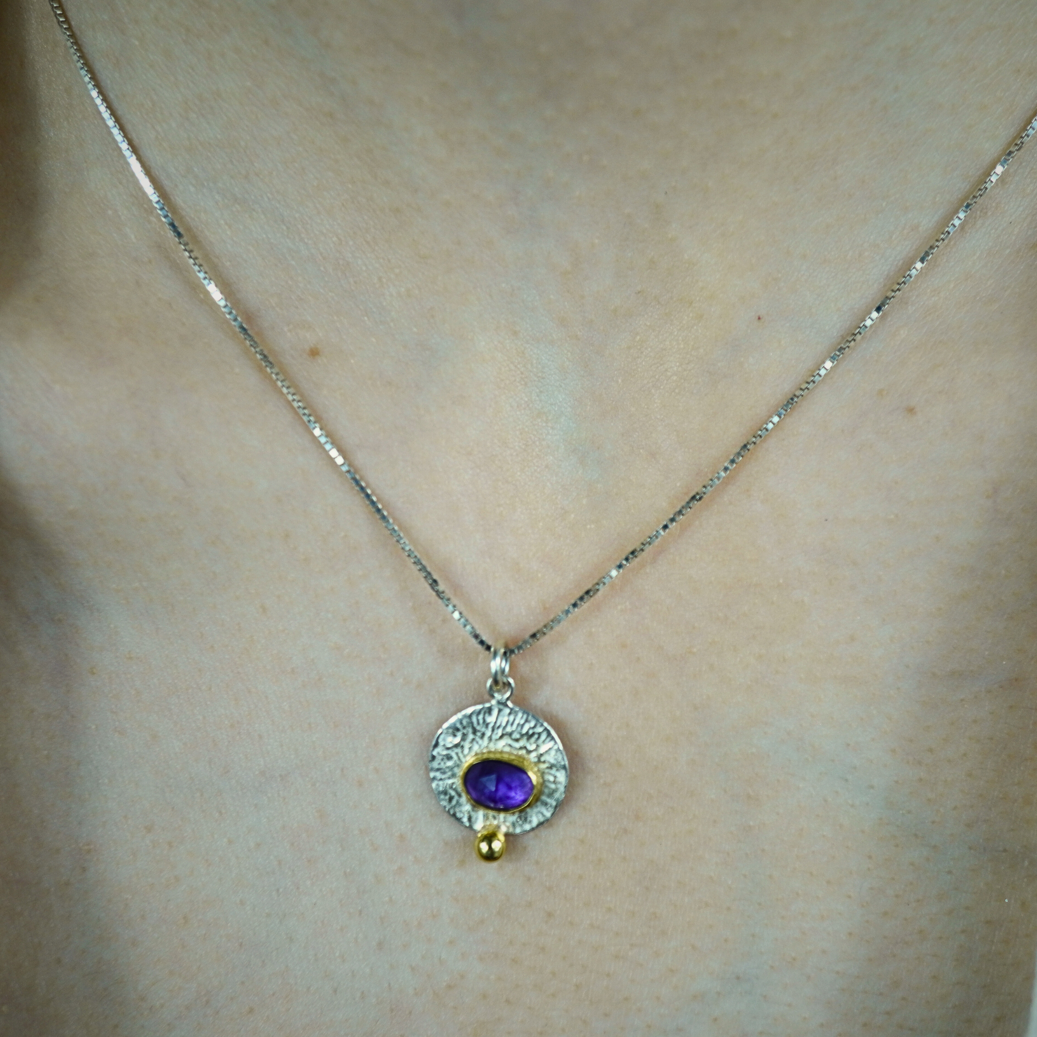 Handmade Gold and Silver Amethyst Necklace