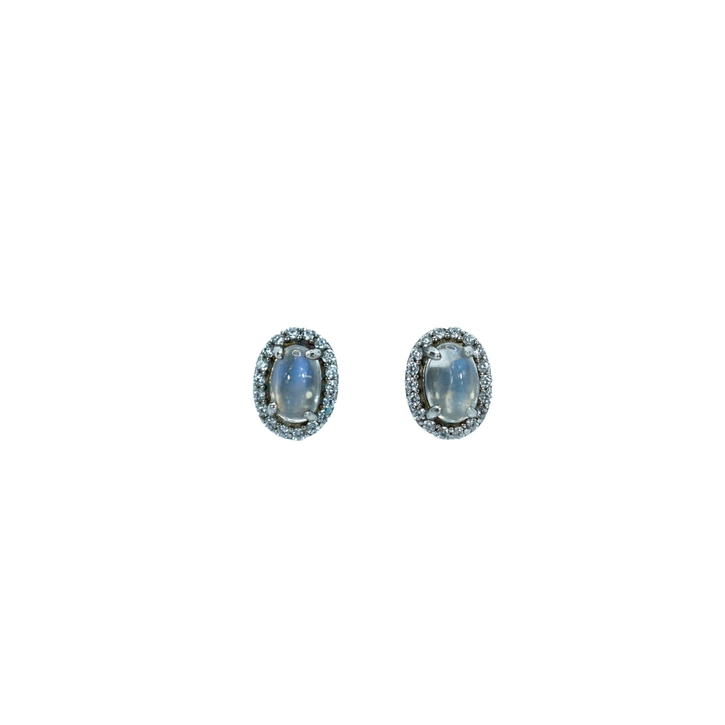 Moonstone Stud Earrings w/CZ Halo
