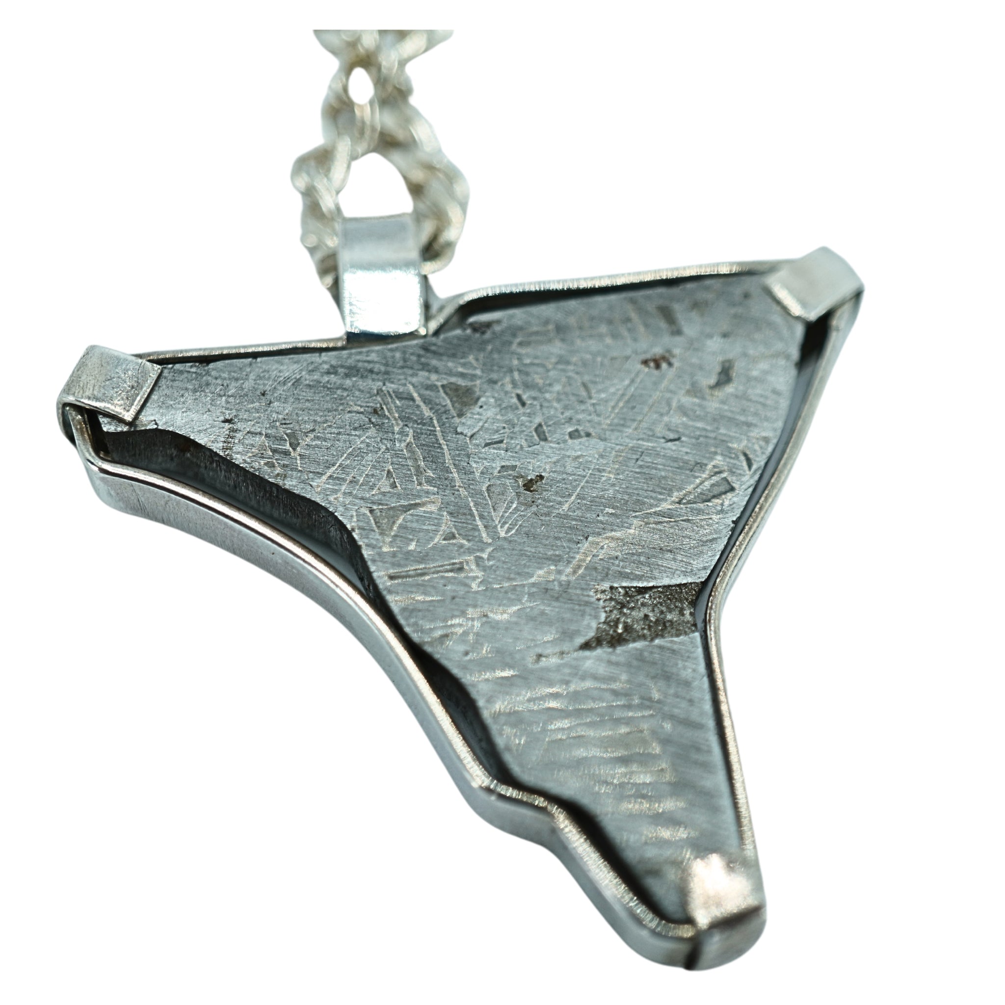 One of a Kind  Abstract Texas Shaped Men's Meteorite Sterling Silver Necklace